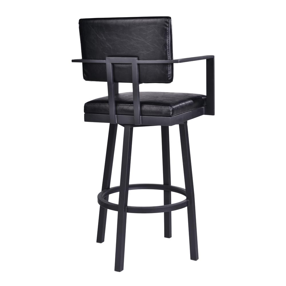 Armen Living Balboa 30” Bar Height Barstool with Arms in Black Powder  Coated Finish and Vintage Black Faux Leather