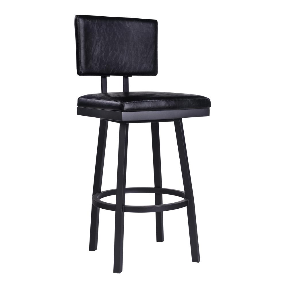 26” Counter Height Barstool in Black Powder Coated Finish and Vintage Black Faux Leather. Picture 1