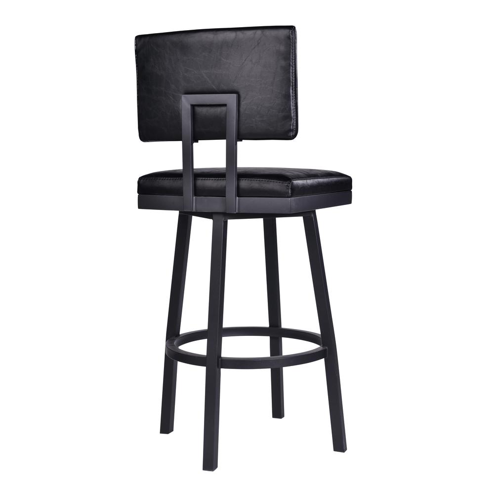 26” Counter Height Barstool in Black Powder Coated Finish and Vintage Black Faux Leather. Picture 3