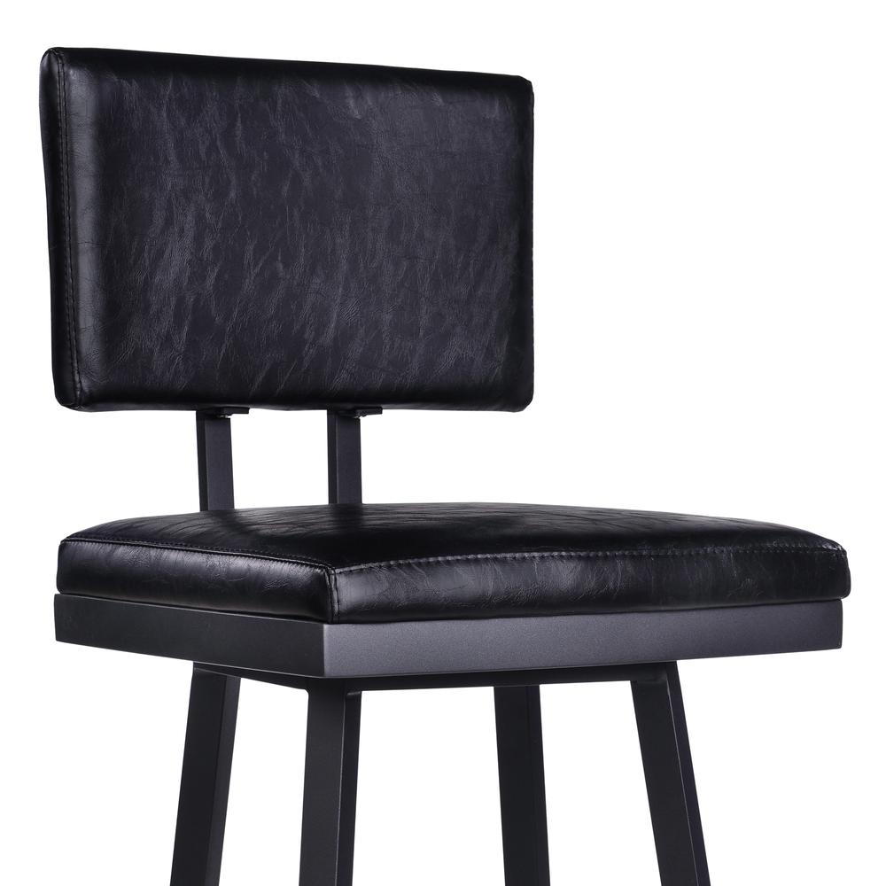 Armen Living Balboa 26” Counter Height Barstool in Black Powder Coated Finish and Vintage Black Faux Leather. Picture 4