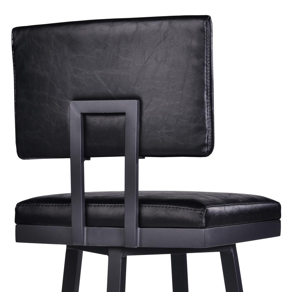 Armen Living Balboa 30” Bar Height Barstool in Black Powder Coated Finish and Vintage Black Faux Leather. Picture 5