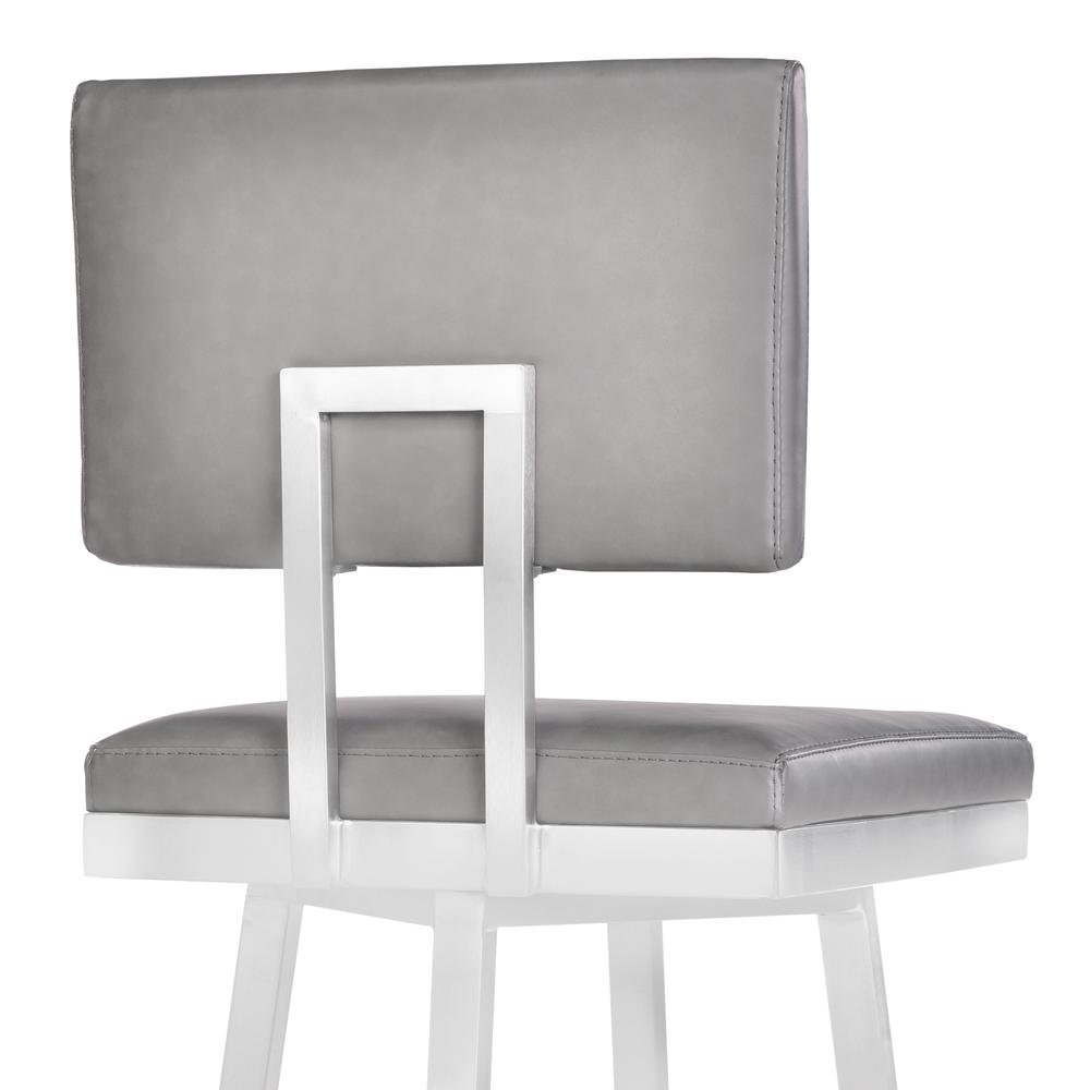 Armen Living Balboa 26” Counter Height Barstool in Brushed Stainless Steel and Vintage Grey Faux Leather. Picture 4