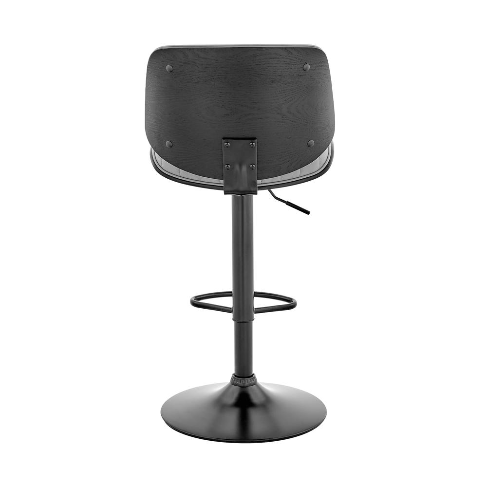 Brock Adjustable Gray Faux Leather and Walnut Wood Bar Stool with Black Base. Picture 5