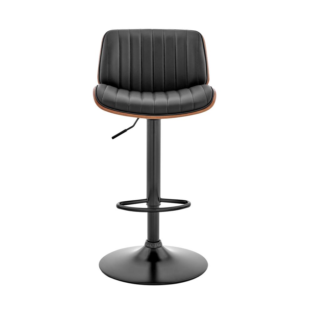 Brock Adjustable Black Faux Leather and Walnut Wood Bar Stool with Black Base. Picture 2