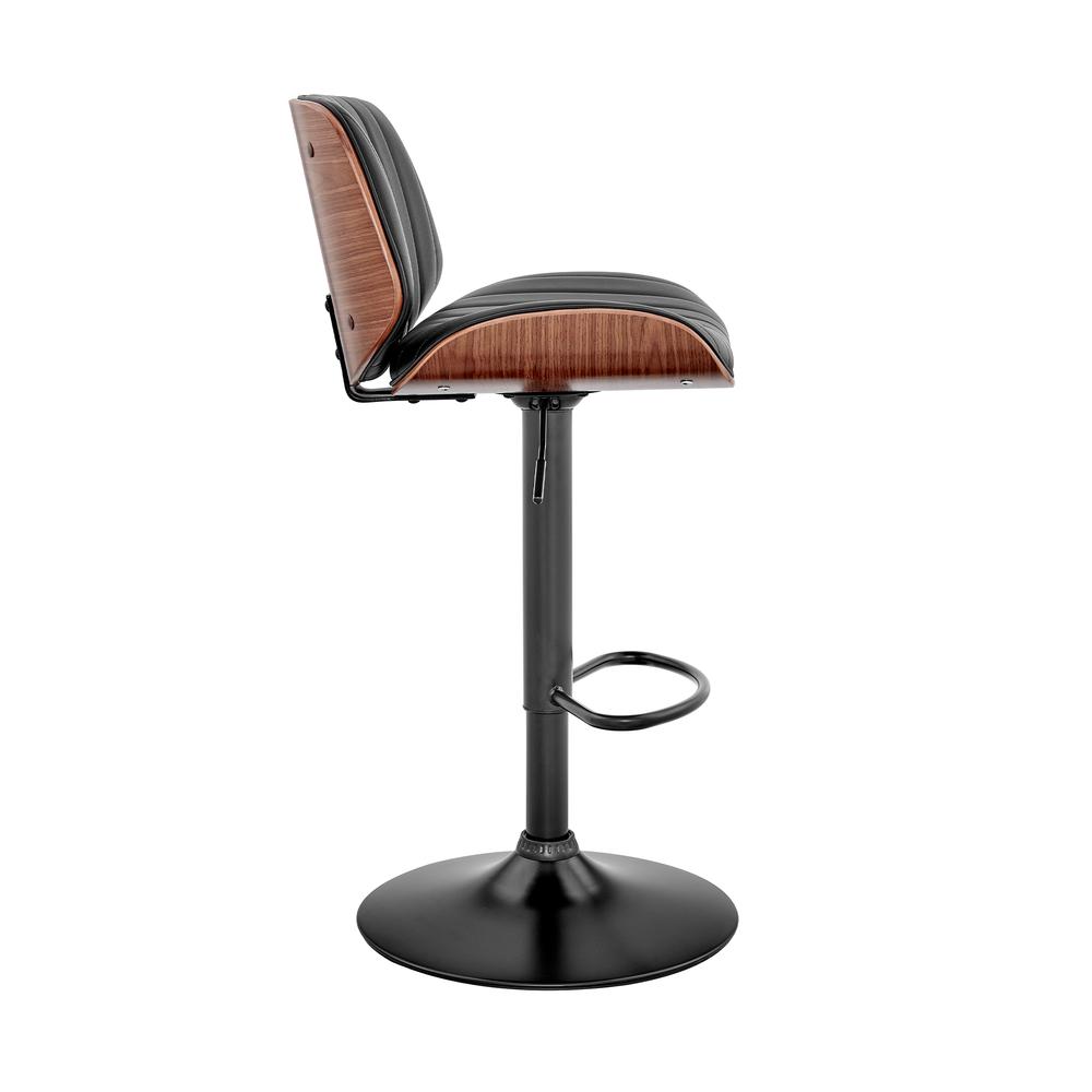Brock Adjustable Black Faux Leather and Walnut Wood Bar Stool with Black Base. Picture 3