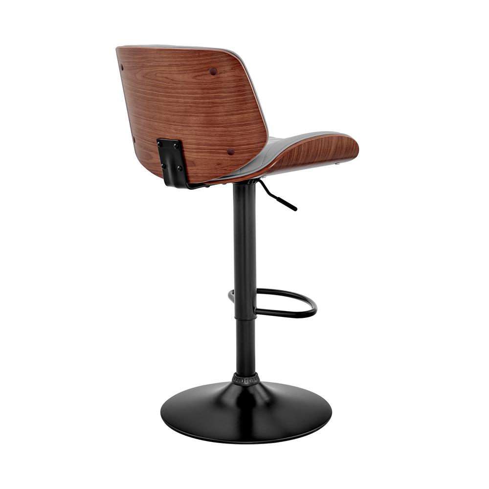 Brock Adjustable Gray Faux Leather and Walnut Wood with Black Finish Bar Stool. Picture 4