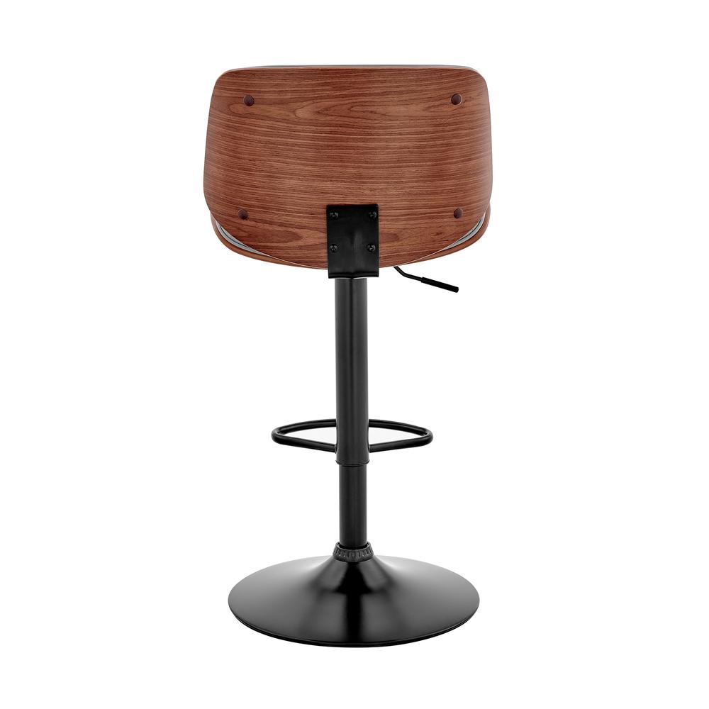Brock Adjustable Gray Faux Leather and Walnut Wood with Black Finish Bar Stool. Picture 5