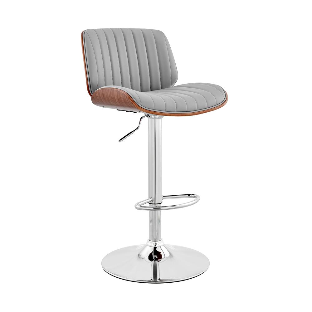 Brock Adjustable Gray Faux Leather and Walnut Wood with Chrome Finish Bar Stool. The main picture.