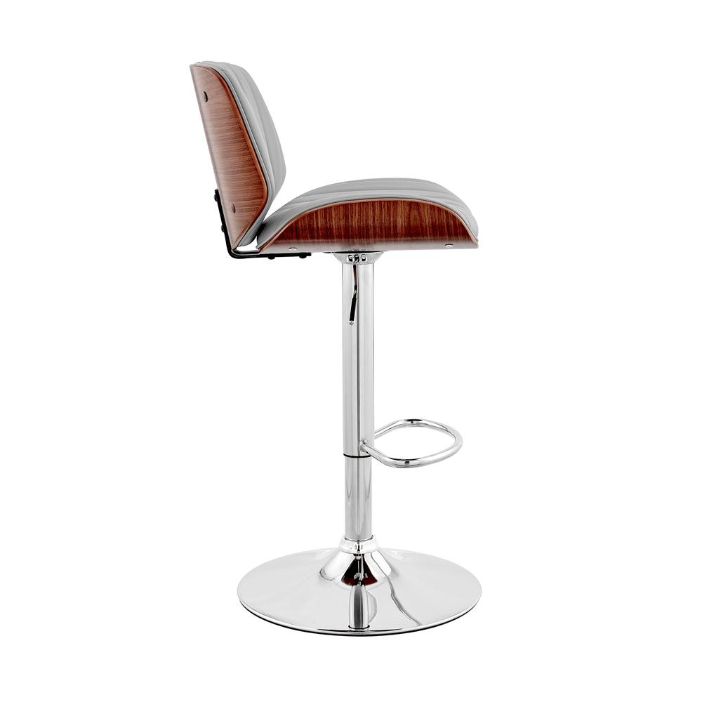 Brock Adjustable Gray Faux Leather and Walnut Wood with Chrome Finish Bar Stool. Picture 3