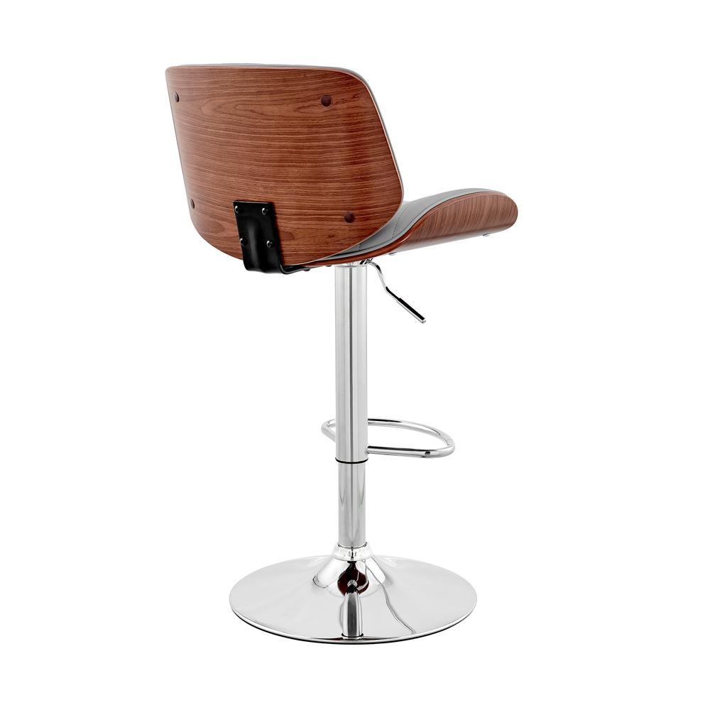 Brock Adjustable Gray Faux Leather and Walnut Wood with Chrome Finish Bar Stool. Picture 4