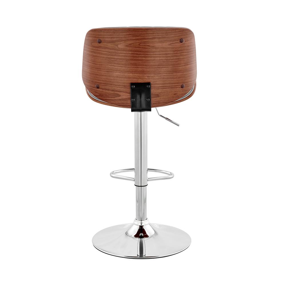 Brock Adjustable Gray Faux Leather and Walnut Wood with Chrome Finish Bar Stool. Picture 5