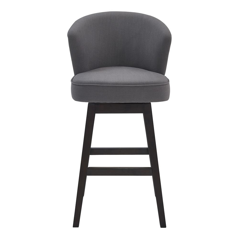 26" Counter Height Wood Swivel Barstool in Espresso Finish with Grey Fabric. Picture 2