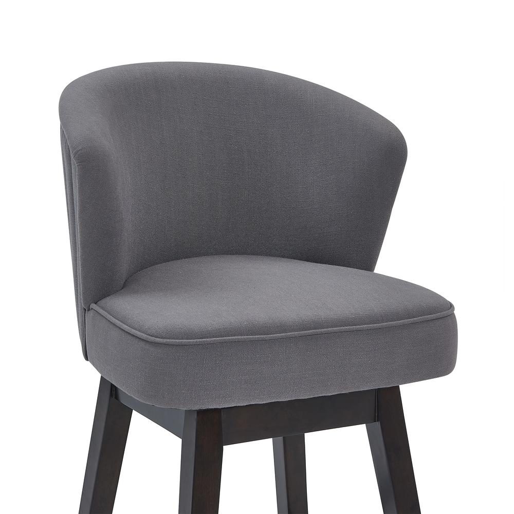 Brandy 26" Counter Height Wood Swivel Barstool in Espresso Finish with Grey Fabric. Picture 4