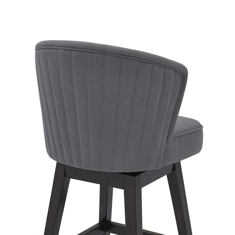 26" Counter Height Wood Swivel Barstool in Espresso Finish with Grey Fabric. Picture 5