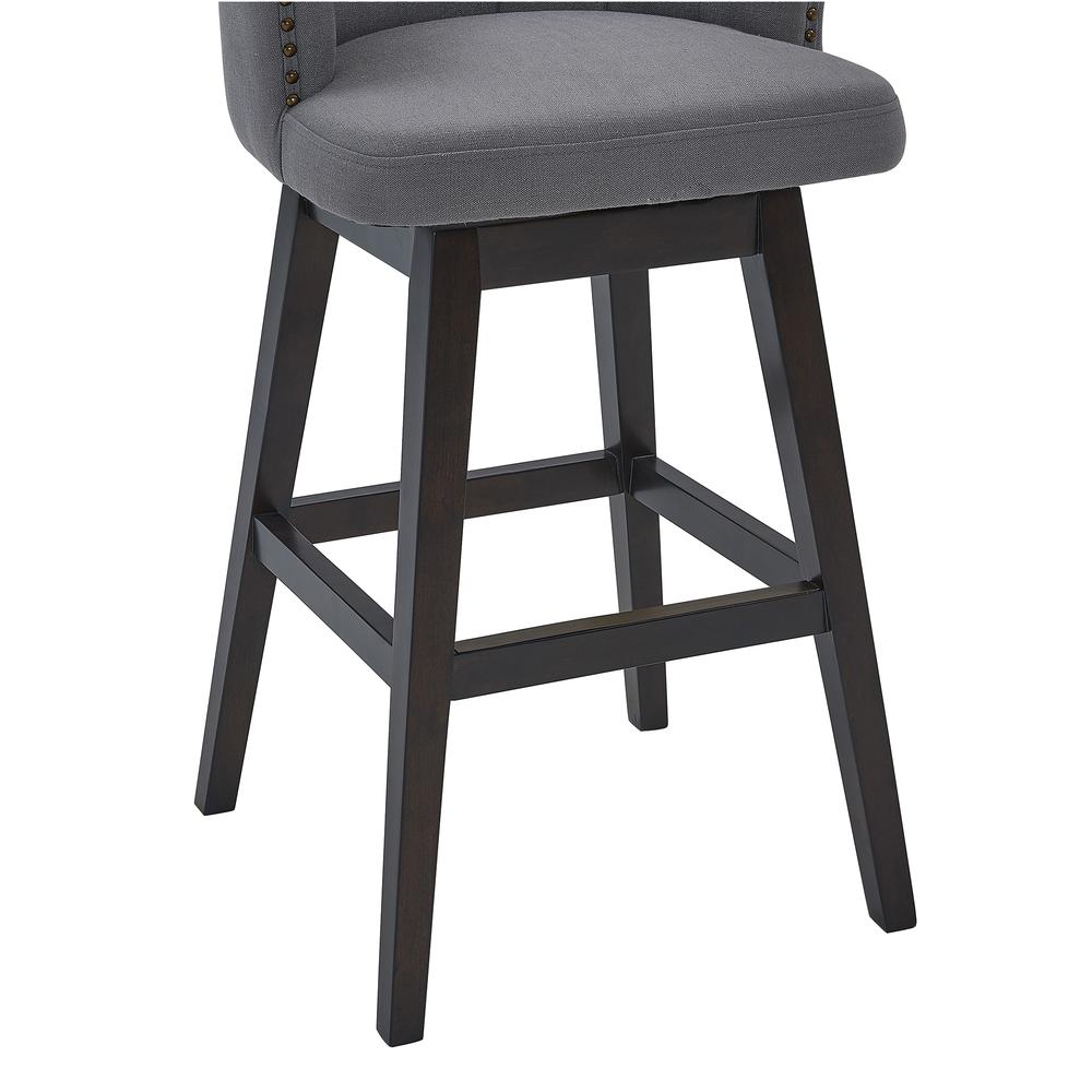 Brandy 26" Counter Height Wood Swivel Barstool in Espresso Finish with Grey Fabric. Picture 6