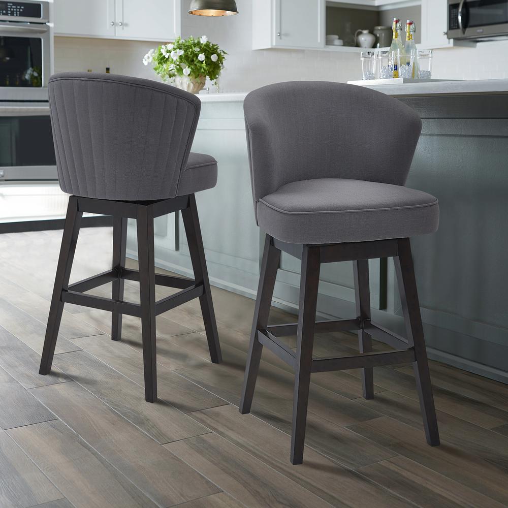 Brandy 26" Counter Height Wood Swivel Barstool in Espresso Finish with Grey Fabric. Picture 8