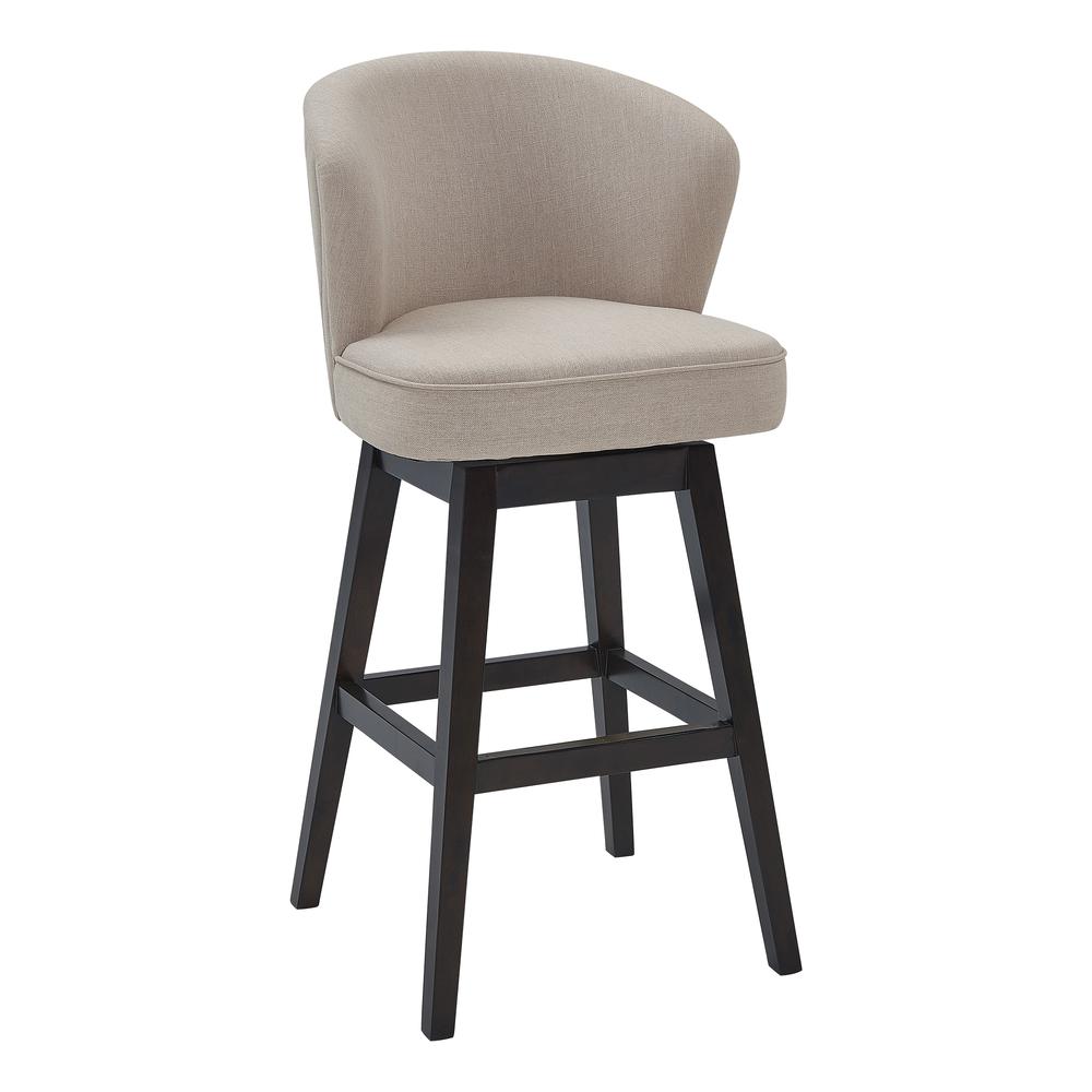 26" Counter Height Wood Swivel Barstool in Espresso Finish with Tan Fabric. Picture 1