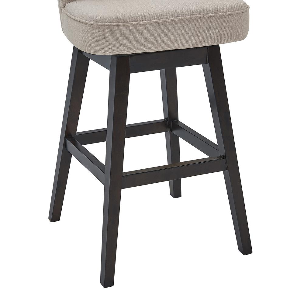 26" Counter Height Wood Swivel Barstool in Espresso Finish with Tan Fabric. Picture 6