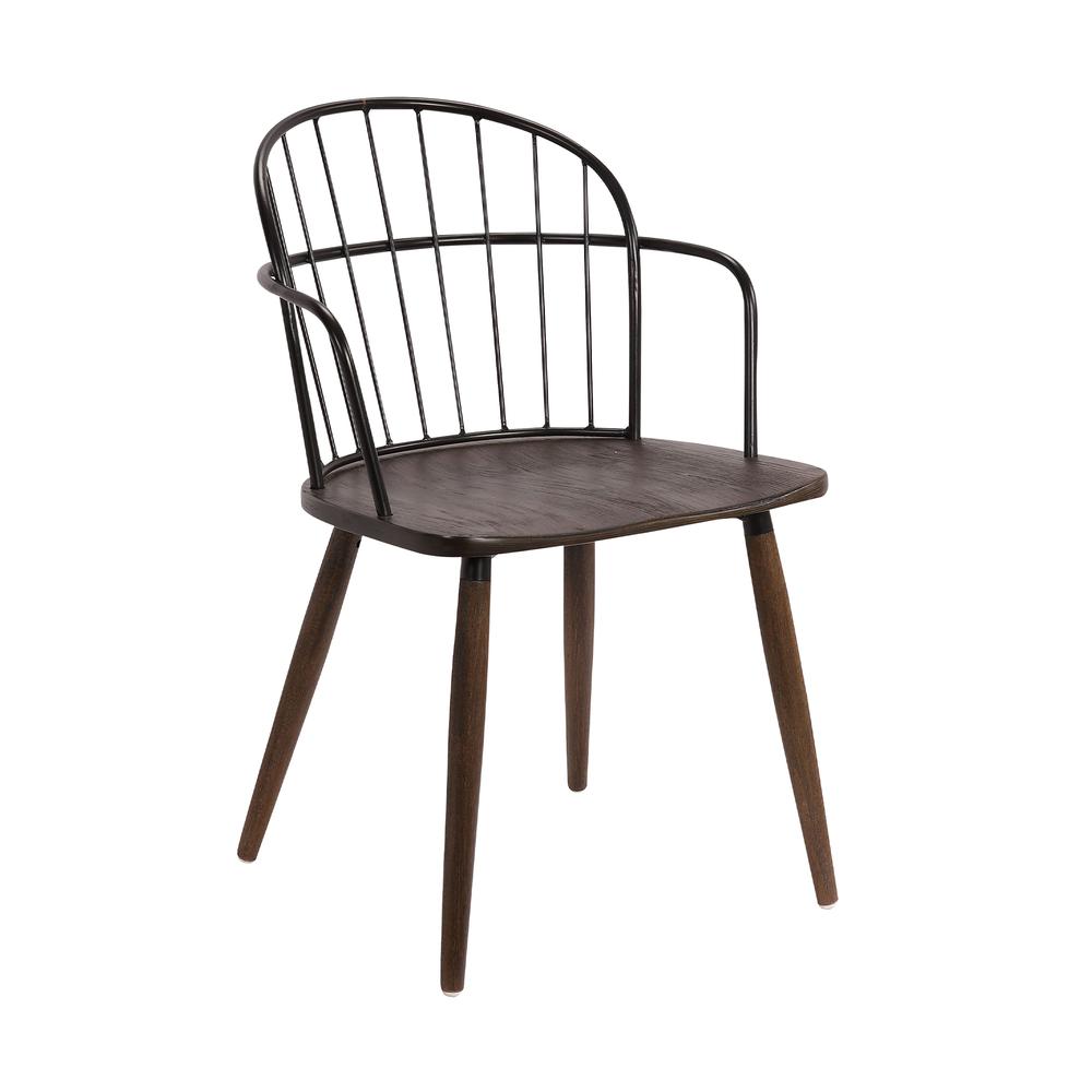 Bradley Steel Framed Side Chair in Black Powder Coated Finish and Walnut Glazed Wood. Picture 1
