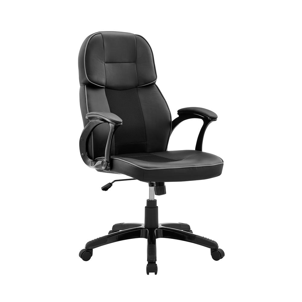Bender Adjustable Racing Gaming Chair in Black Faux Leather with Dark Grey Accents. Picture 1