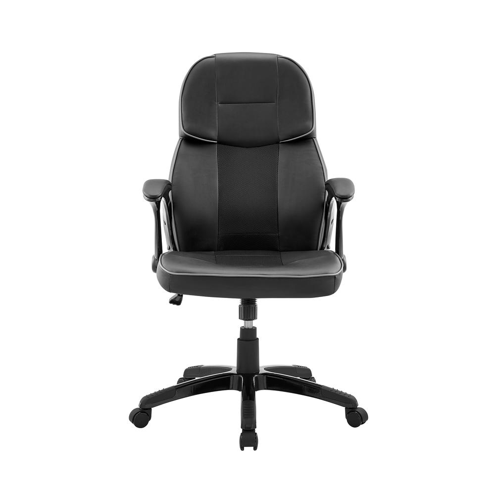 Bender Adjustable Racing Gaming Chair in Black Faux Leather with Dark Grey Accents. Picture 2