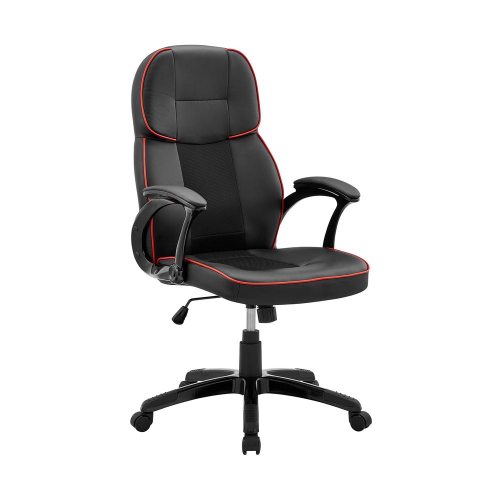 Bender Adjustable Racing Gaming Chair in Black Faux Leather with Red Accents. Picture 1