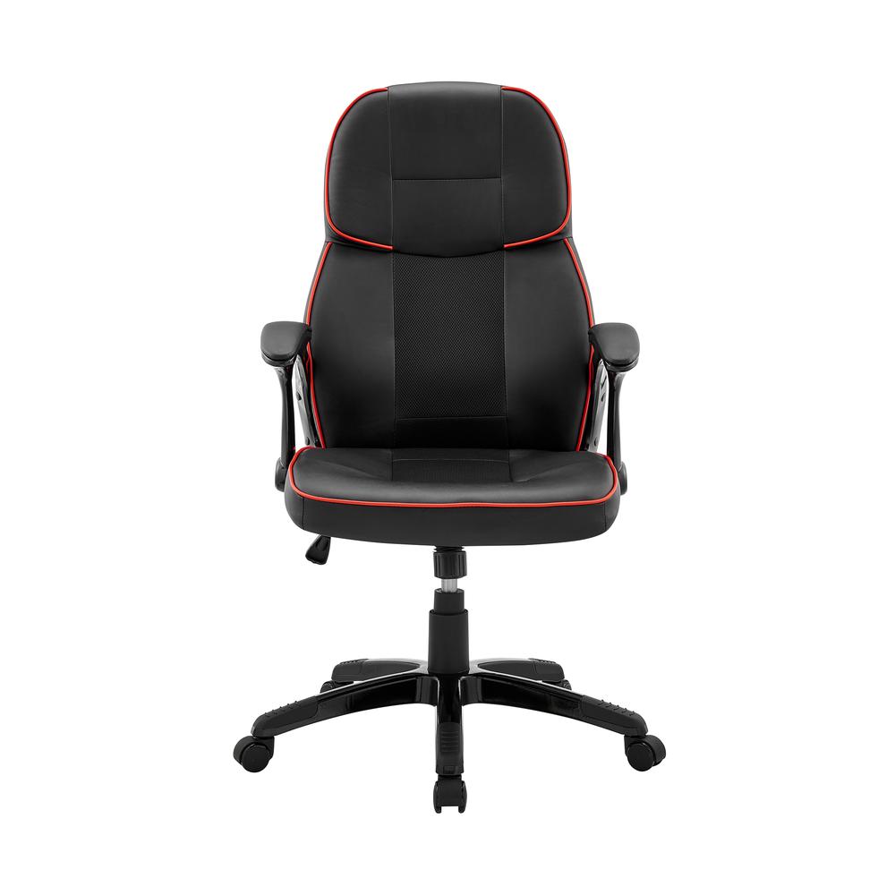 Bender Adjustable Racing Gaming Chair in Black Faux Leather with Red Accents. Picture 2