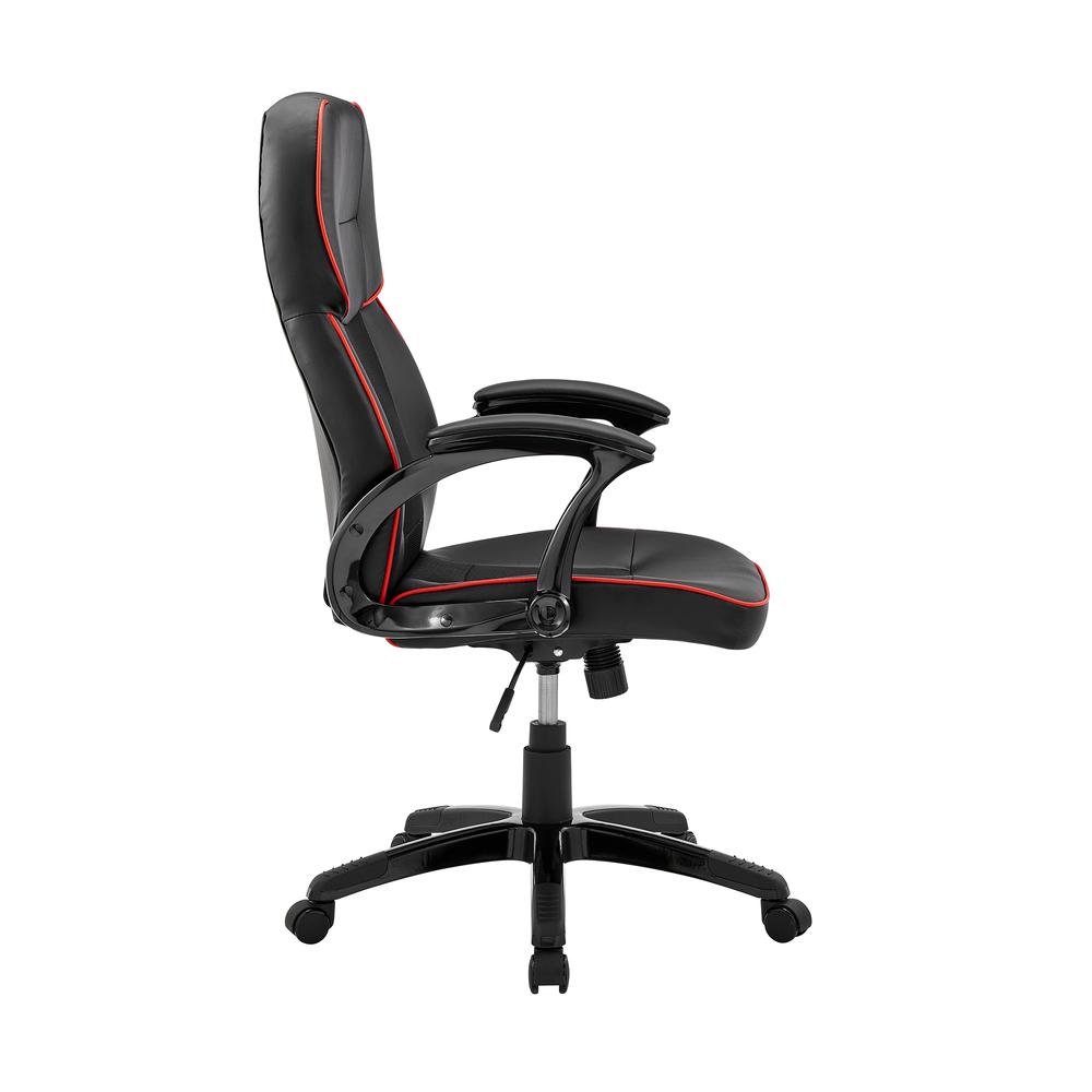 Bender Adjustable Racing Gaming Chair in Black Faux Leather with Red Accents. Picture 3