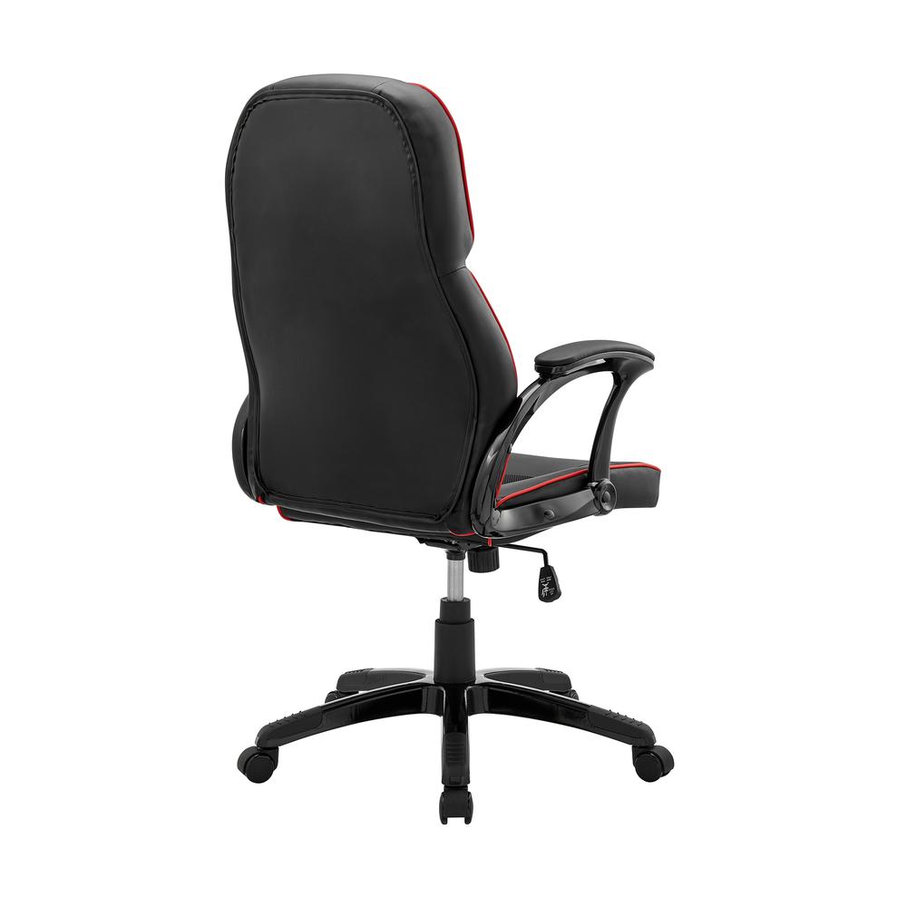 Bender Adjustable Racing Gaming Chair in Black Faux Leather with Red Accents. Picture 4