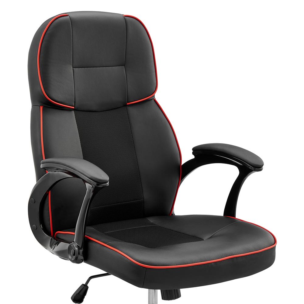 Bender Adjustable Racing Gaming Chair in Black Faux Leather with Red Accents. Picture 6
