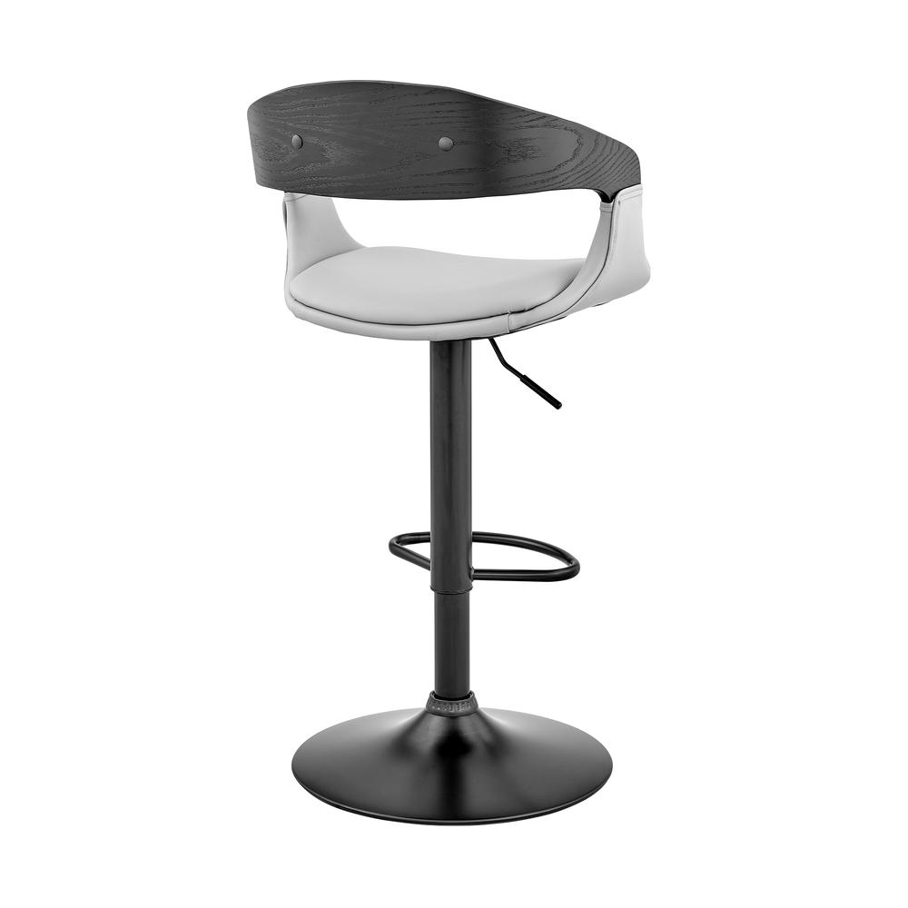 Benson Adjustable Gray Faux Leather and Black Wood Bar Stool with Black Base. Picture 4