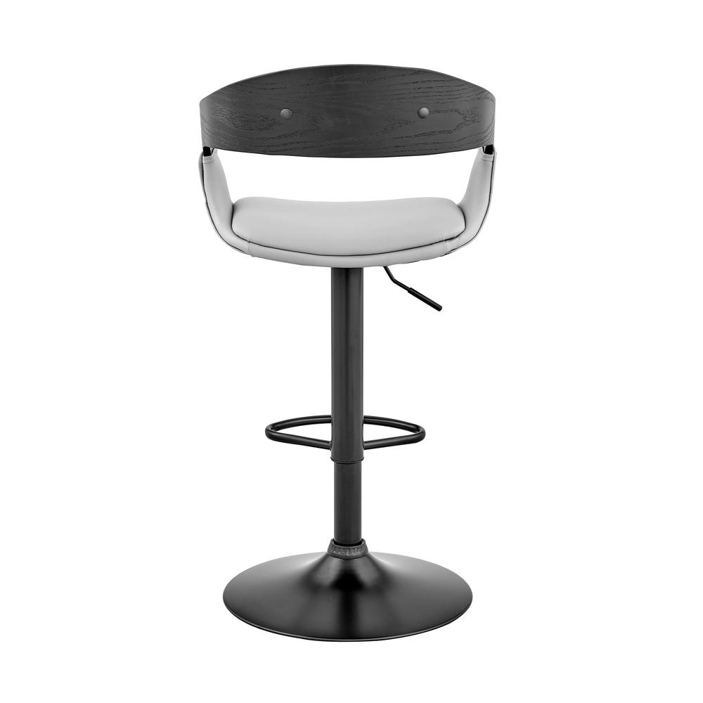 Benson Adjustable Gray Faux Leather and Black Wood Bar Stool with Black Base. Picture 5