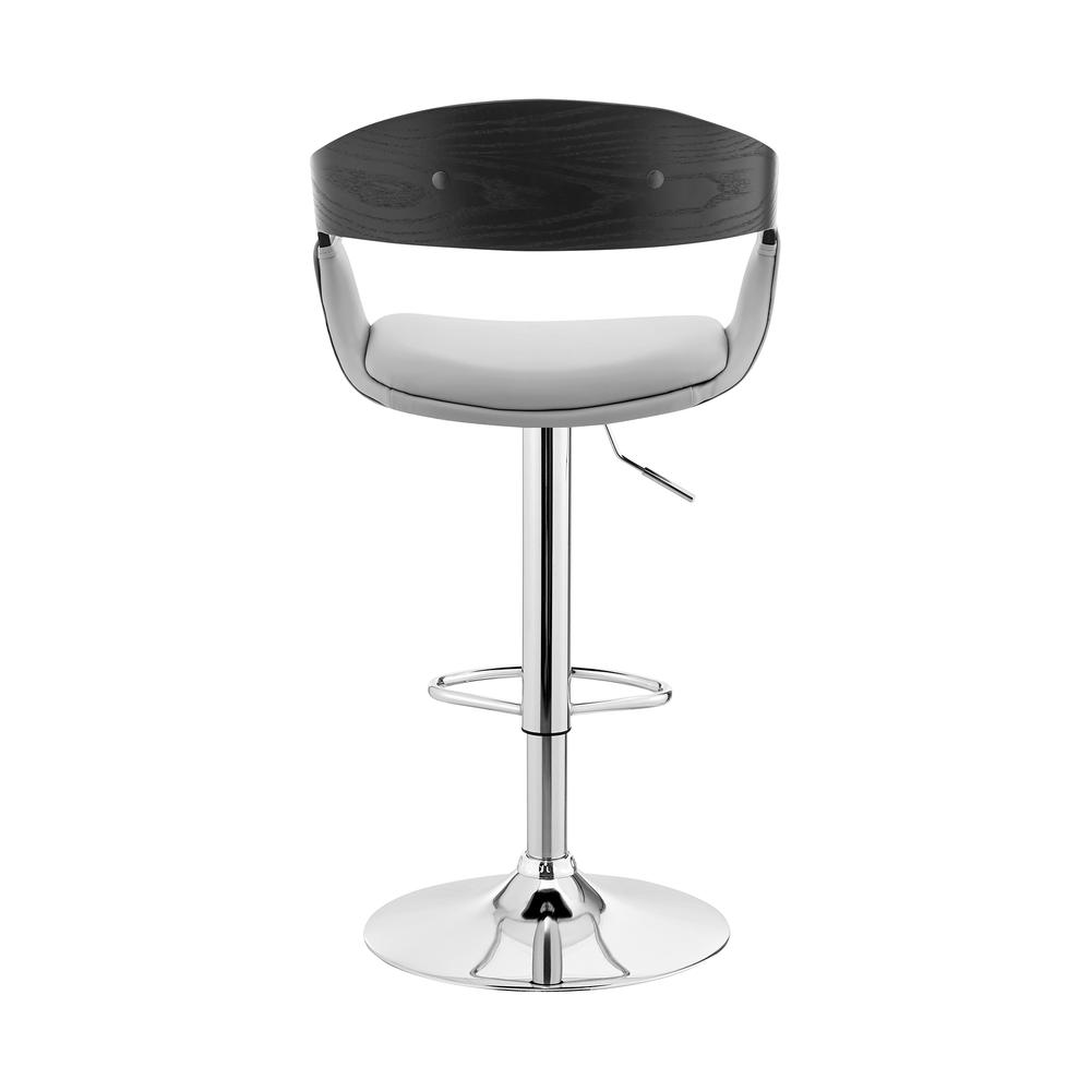 Benson Adjustable Gray Faux Leather and Black Wood Bar Stool with Chrome Base. Picture 5