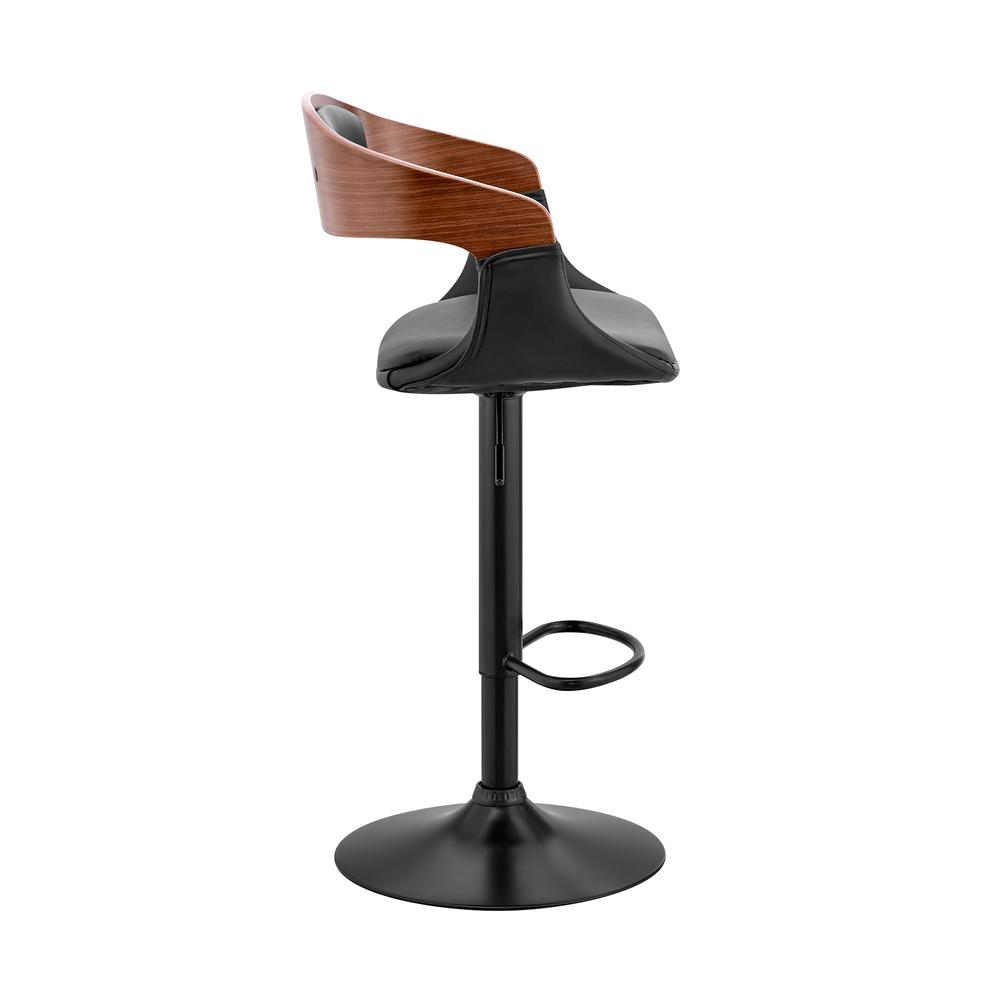 Benson Adjustable Black Faux Leather and Walnut Wood Bar Stool with Chrome Base. Picture 3