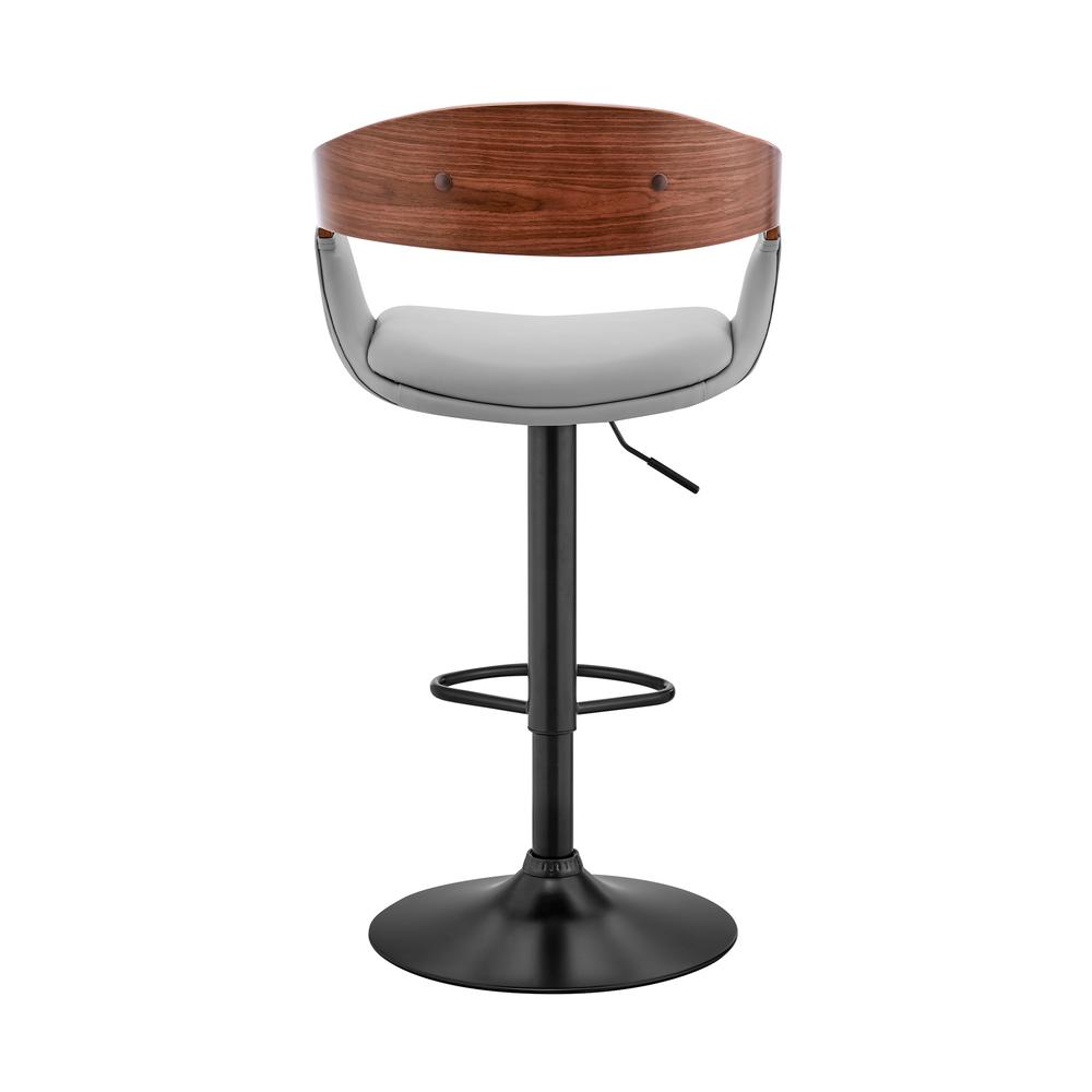 Benson Adjustable Gray Faux Leather and Walnut Wood Bar Stool with Black Base. Picture 5