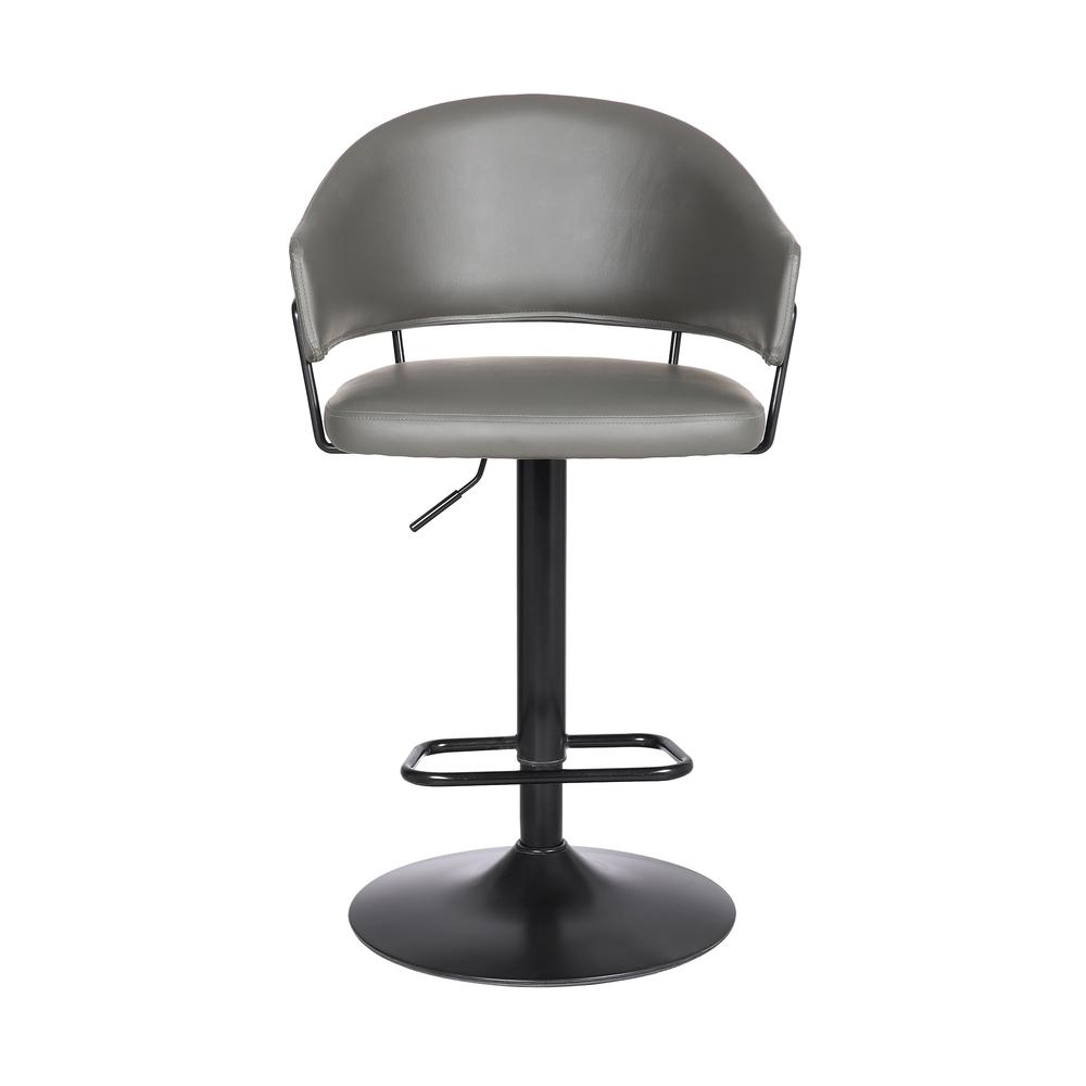 Brody Adjustable Gray Faux Leather Swivel Barstool In Black Powder Coated Finish. Picture 2