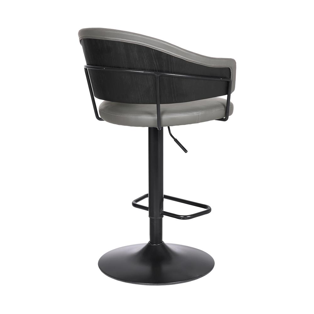 Brody Adjustable Gray Faux Leather Swivel Barstool In Black Powder Coated Finish. Picture 4