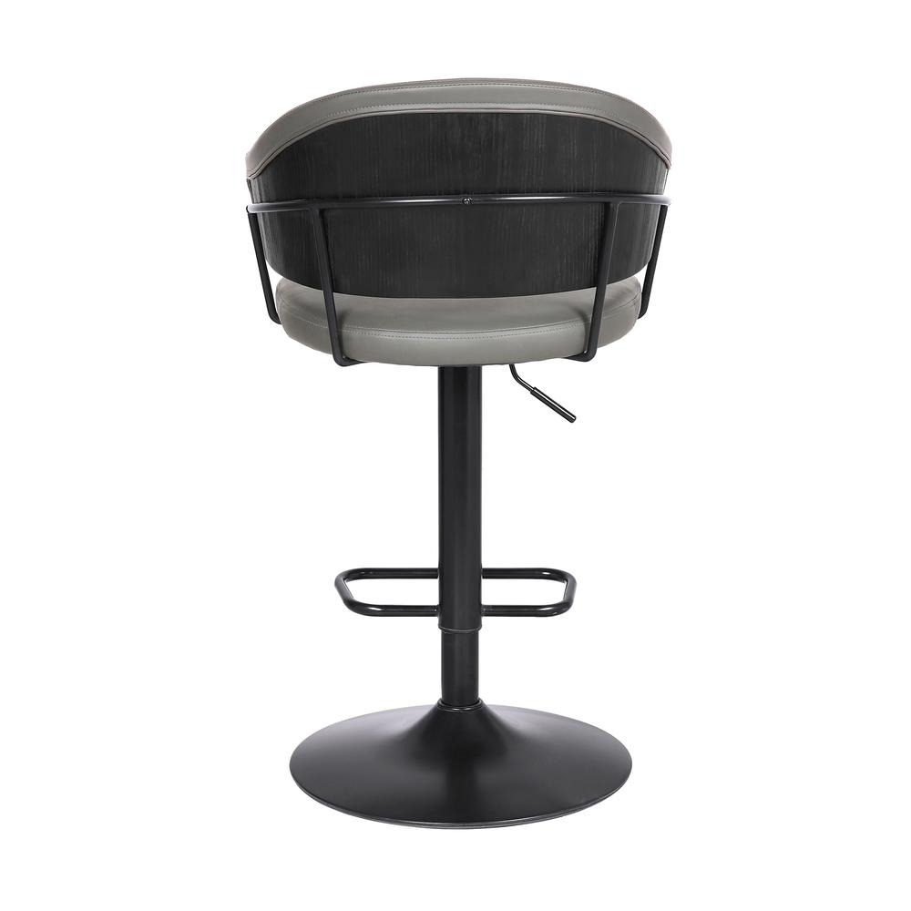 Brody Adjustable Gray Faux Leather Swivel Barstool In Black Powder Coated Finish. Picture 5