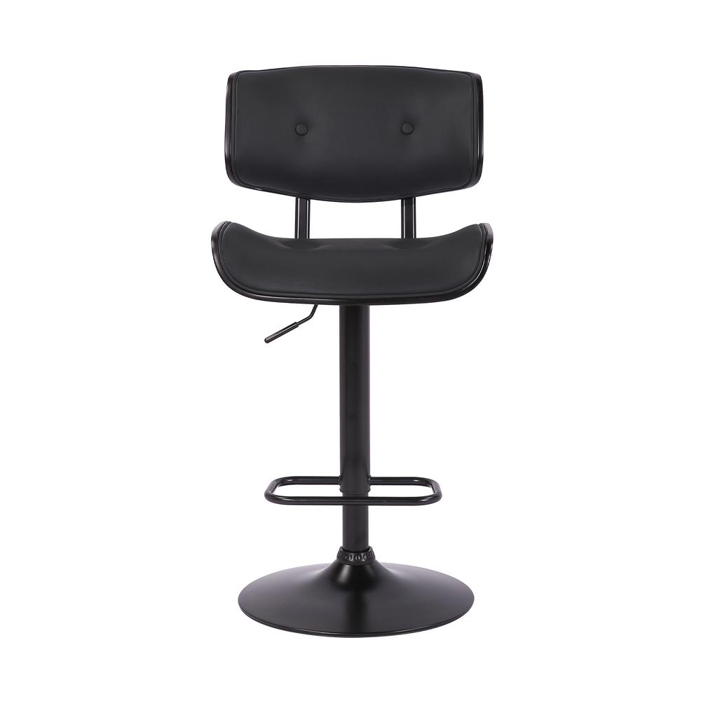 Brooklyn Adjustable Swivel Black Faux Leather and Black Wood Bar Stool with Black Base. Picture 2