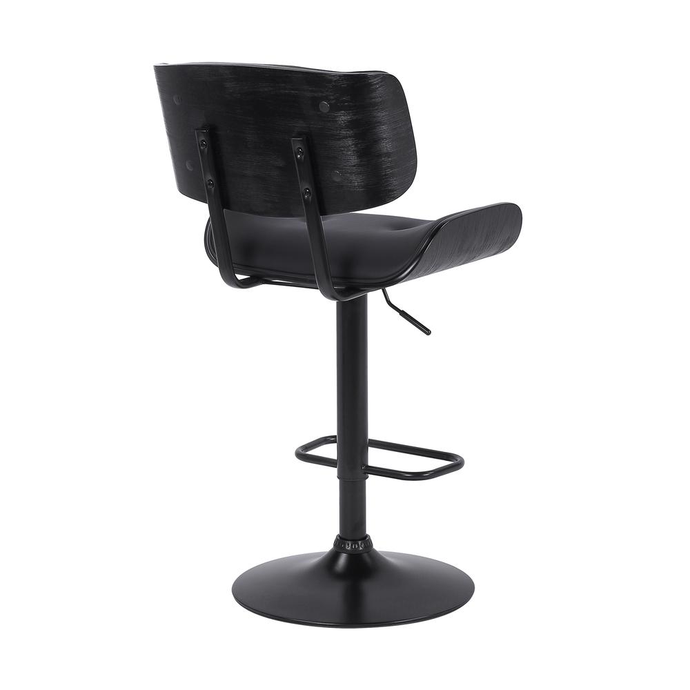 Brooklyn Adjustable Swivel Black Faux Leather and Black Wood Bar Stool with Black Base. Picture 4