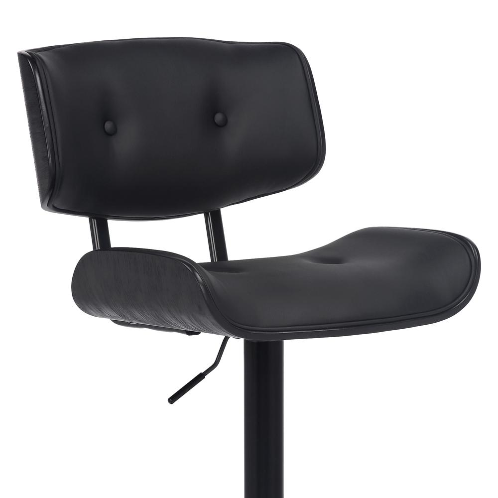 Brooklyn Adjustable Swivel Black Faux Leather and Black Wood Bar Stool with Black Base. Picture 6