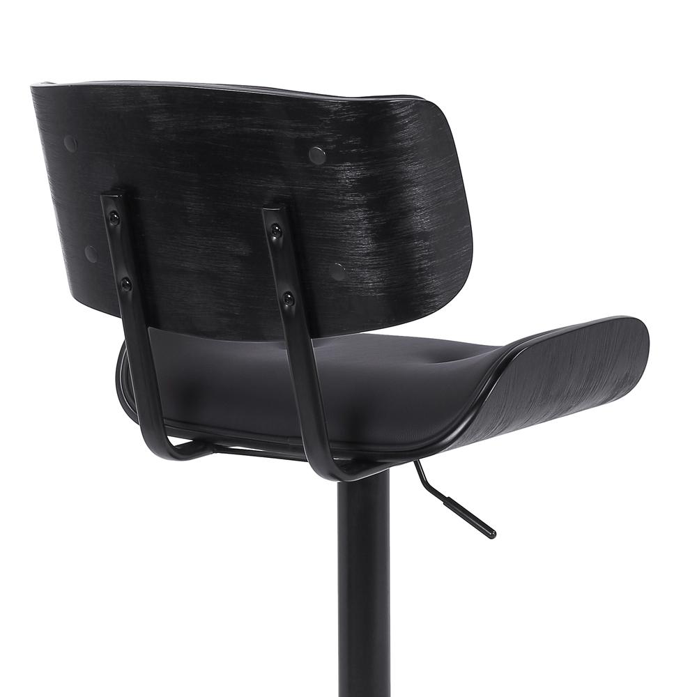 Brooklyn Adjustable Swivel Black Faux Leather and Black Wood Bar Stool with Black Base. Picture 7