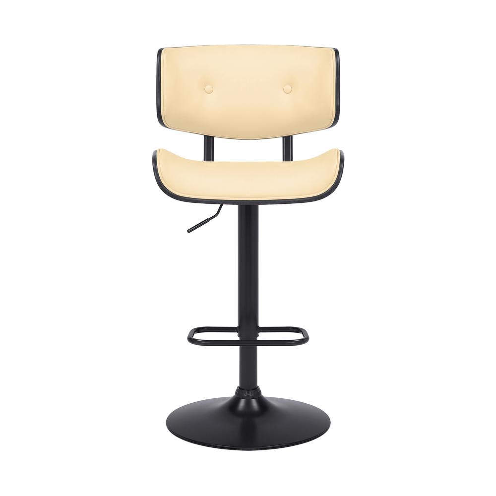 Brooklyn Adjustable Swivel Cream Faux Leather and Black Wood Bar Stool with Black Base. Picture 2