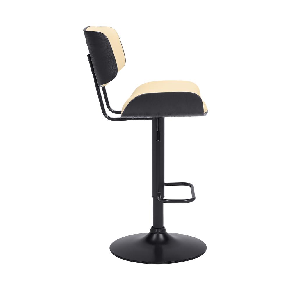 Brooklyn Adjustable Swivel Cream Faux Leather and Black Wood Bar Stool with Black Base. Picture 3