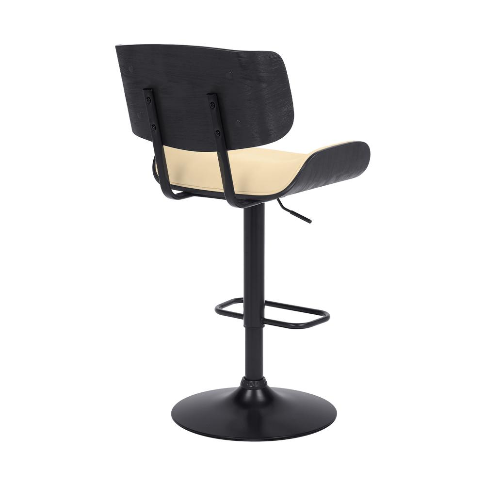Brooklyn Adjustable Swivel Cream Faux Leather and Black Wood Bar Stool with Black Base. Picture 4