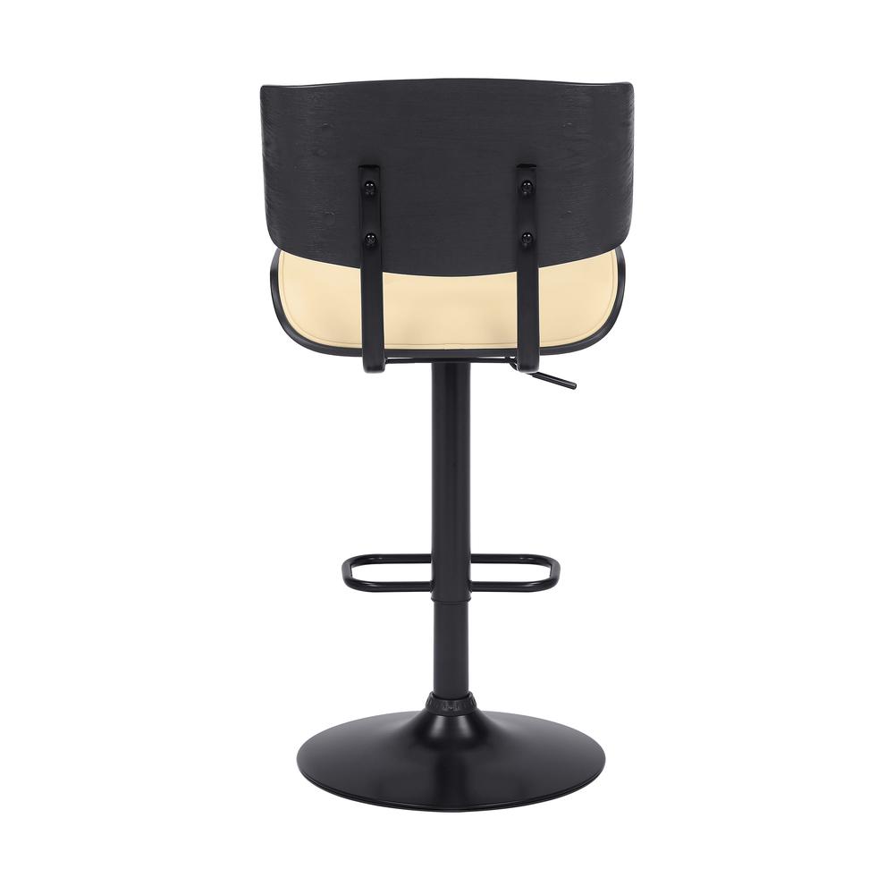 Brooklyn Adjustable Swivel Cream Faux Leather and Black Wood Bar Stool with Black Base. Picture 5