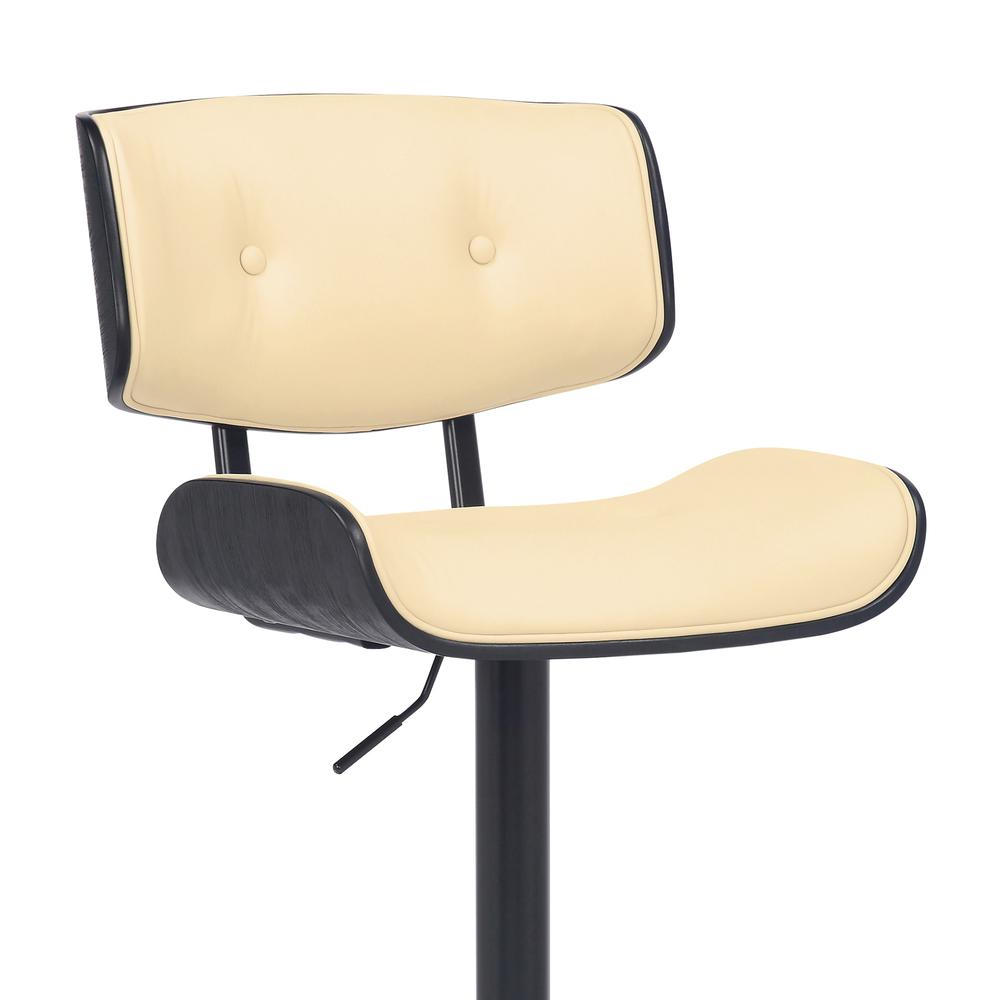 Brooklyn Adjustable Swivel Cream Faux Leather and Black Wood Bar Stool with Black Base. Picture 6