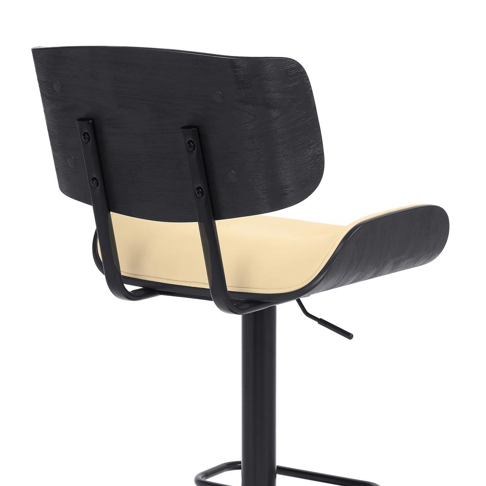Brooklyn Adjustable Swivel Cream Faux Leather and Black Wood Bar Stool with Black Base. Picture 7