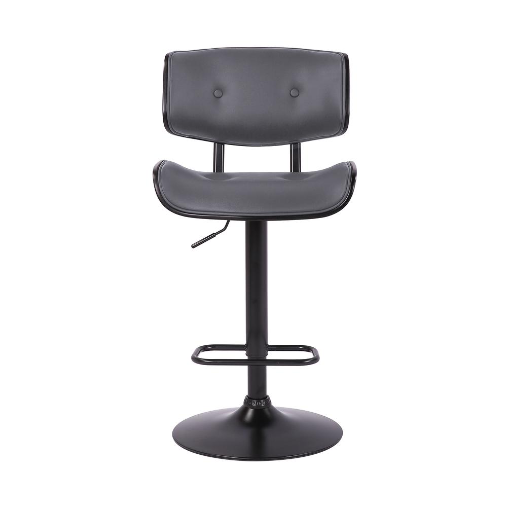 Brooklyn Adjustable Swivel Grey Faux Leather and Black Wood Bar Stool with Black Base. Picture 2