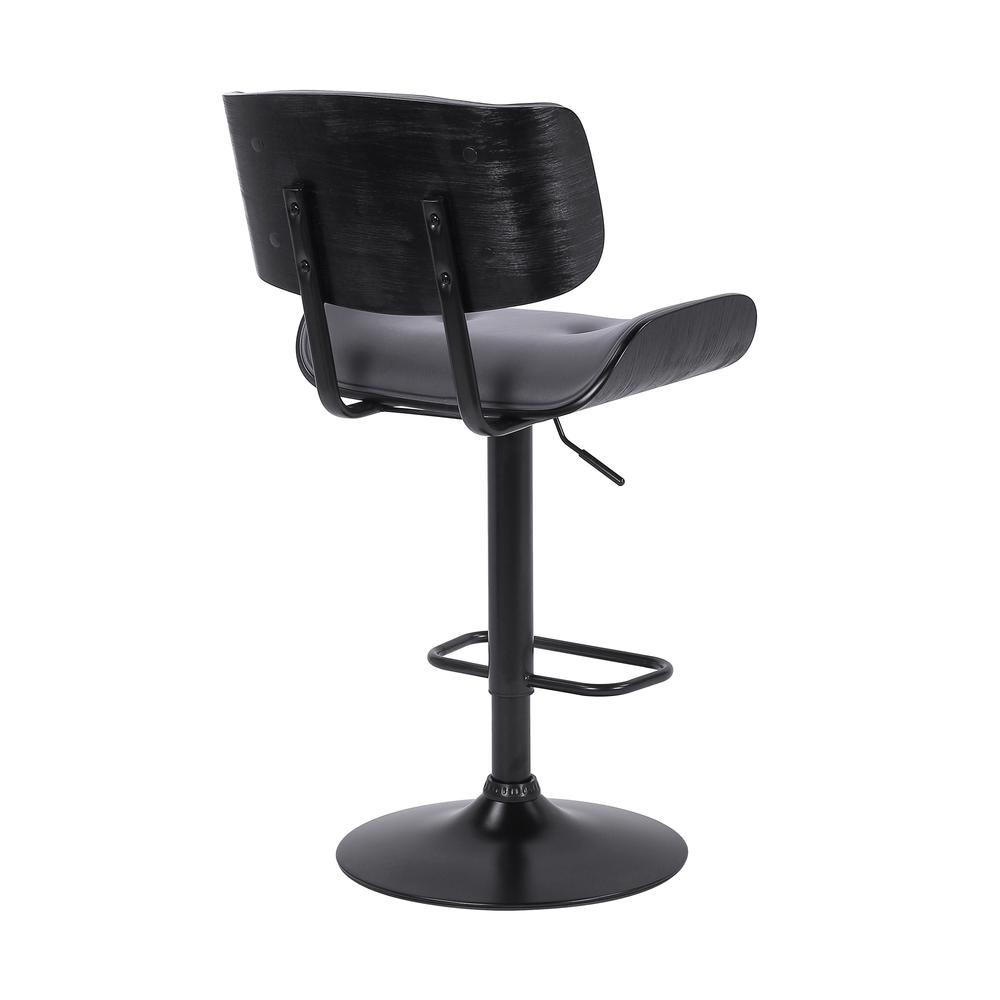 Brooklyn Adjustable Swivel Grey Faux Leather and Black Wood Bar Stool with Black Base. Picture 4